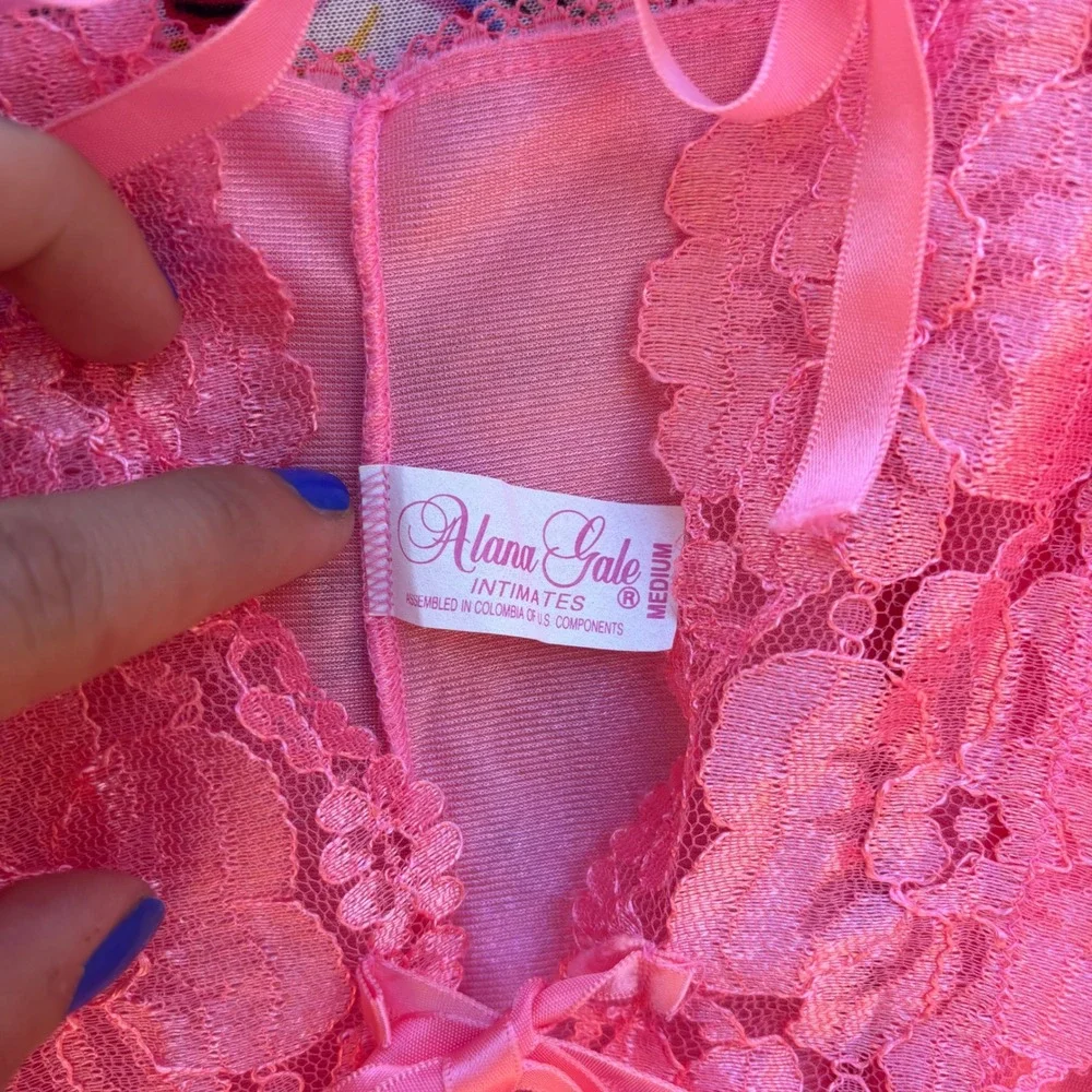 Vintage Pink Lace Tie Front High Waist Cheeky Teddy Bodysuit Lingerie Size M